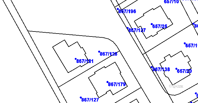 Parcela st. 867/128 v KÚ Lázně Bohdaneč, Katastrální mapa