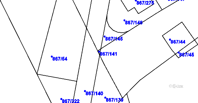Parcela st. 867/141 v KÚ Lázně Bohdaneč, Katastrální mapa