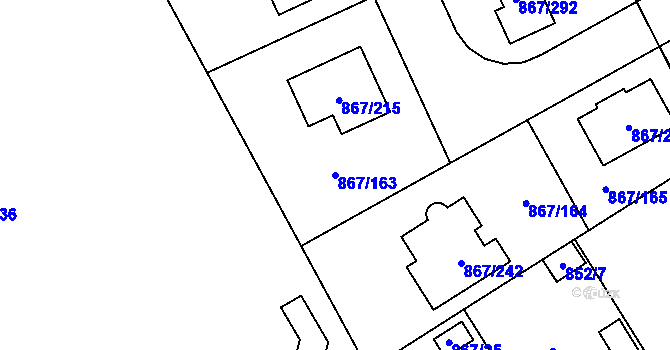 Parcela st. 867/163 v KÚ Lázně Bohdaneč, Katastrální mapa