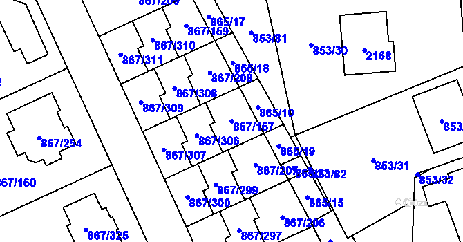 Parcela st. 867/167 v KÚ Lázně Bohdaneč, Katastrální mapa