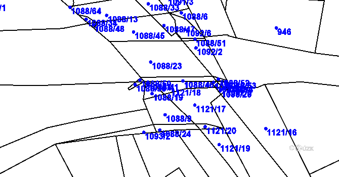 Parcela st. 1121/18 v KÚ Lázně Bohdaneč, Katastrální mapa