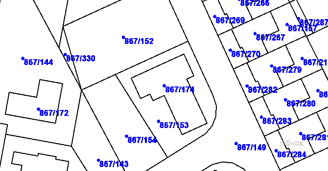 Parcela st. 867/174 v KÚ Lázně Bohdaneč, Katastrální mapa