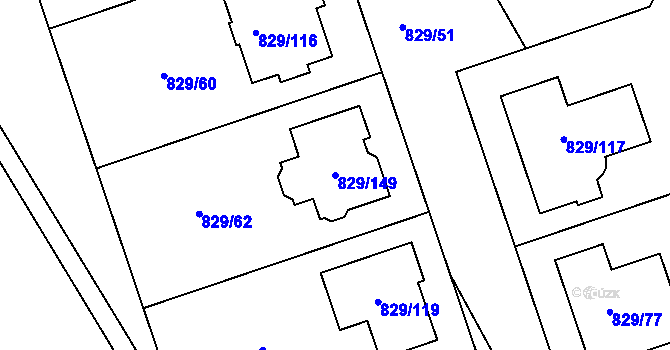 Parcela st. 829/149 v KÚ Lázně Bohdaneč, Katastrální mapa