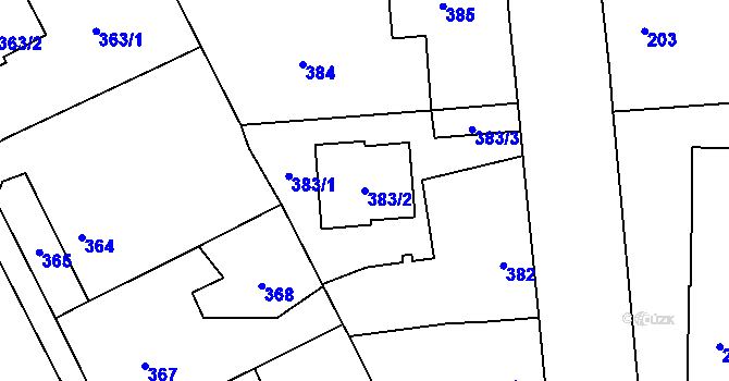 Parcela st. 383/2 v KÚ Lázně Bohdaneč, Katastrální mapa