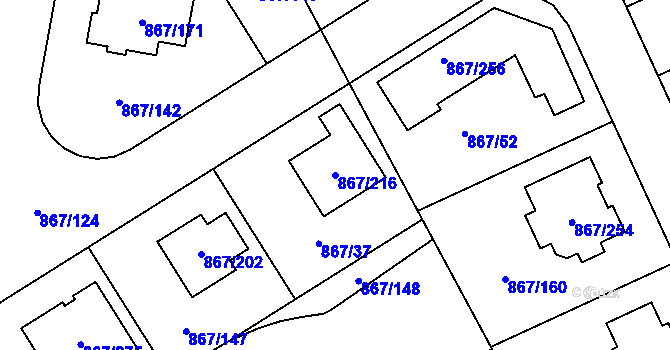 Parcela st. 867/216 v KÚ Lázně Bohdaneč, Katastrální mapa