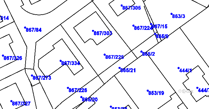 Parcela st. 867/225 v KÚ Lázně Bohdaneč, Katastrální mapa