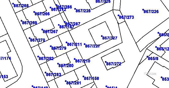 Parcela st. 867/227 v KÚ Lázně Bohdaneč, Katastrální mapa