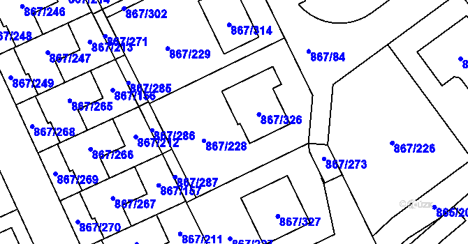 Parcela st. 867/228 v KÚ Lázně Bohdaneč, Katastrální mapa