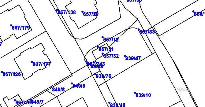 Parcela st. 657/32 v KÚ Lázně Bohdaneč, Katastrální mapa