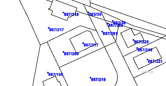 Parcela st. 867/317 v KÚ Lázně Bohdaneč, Katastrální mapa
