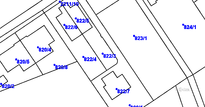 Parcela st. 822/3 v KÚ Lázně Bohdaneč, Katastrální mapa