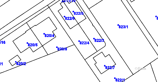 Parcela st. 822/4 v KÚ Lázně Bohdaneč, Katastrální mapa
