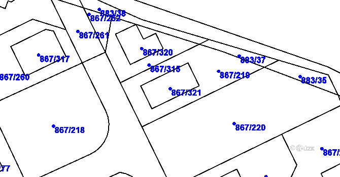 Parcela st. 867/321 v KÚ Lázně Bohdaneč, Katastrální mapa