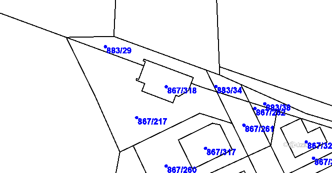 Parcela st. 867/318 v KÚ Lázně Bohdaneč, Katastrální mapa
