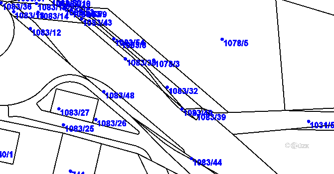 Parcela st. 1083/32 v KÚ Lázně Bohdaneč, Katastrální mapa