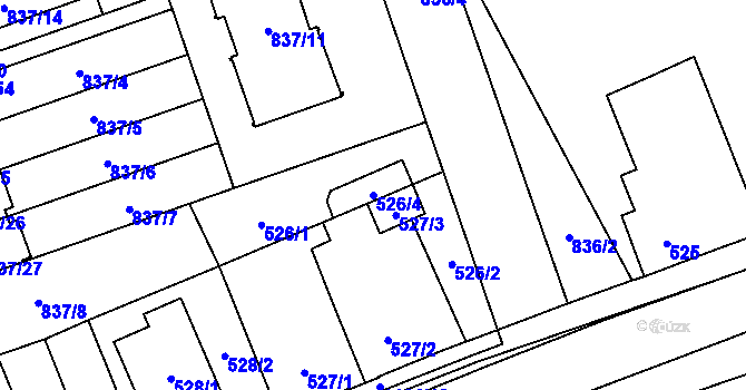 Parcela st. 526/4 v KÚ Lázně Bohdaneč, Katastrální mapa