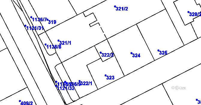 Parcela st. 322/2 v KÚ Lázně Bohdaneč, Katastrální mapa