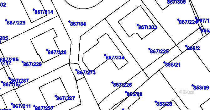 Parcela st. 867/334 v KÚ Lázně Bohdaneč, Katastrální mapa