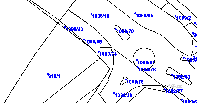 Parcela st. 1088/74 v KÚ Lázně Bohdaneč, Katastrální mapa