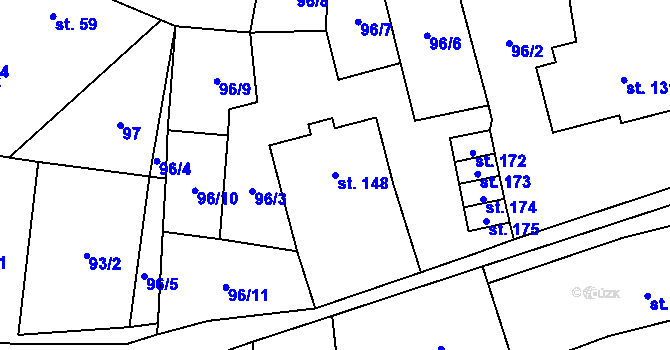 Parcela st. 148 v KÚ Bohdašín v Orlických horách, Katastrální mapa
