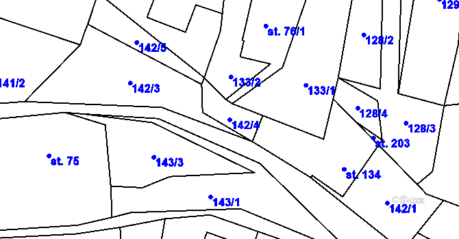 Parcela st. 142/4 v KÚ Bohdašín v Orlických horách, Katastrální mapa