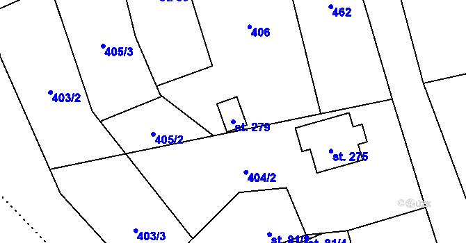 Parcela st. 279 v KÚ Dolní Bohdíkov, Katastrální mapa
