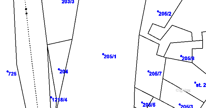 Parcela st. 205/1 v KÚ Dolní Bohdíkov, Katastrální mapa