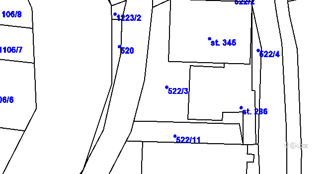 Parcela st. 522/3 v KÚ Dolní Bohdíkov, Katastrální mapa