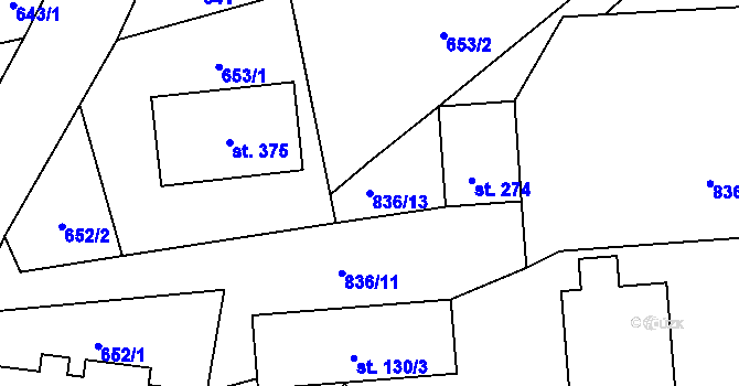 Parcela st. 836/13 v KÚ Dolní Bohdíkov, Katastrální mapa