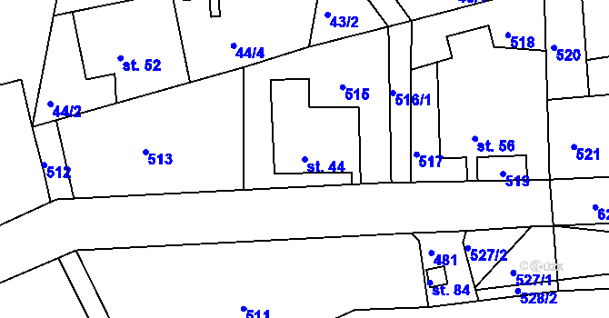 Parcela st. 44 v KÚ Raškov Dvůr, Katastrální mapa