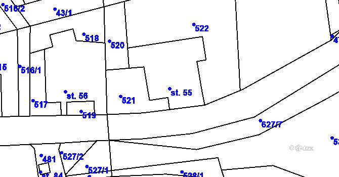 Parcela st. 55 v KÚ Raškov Dvůr, Katastrální mapa