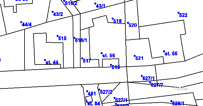 Parcela st. 56 v KÚ Raškov Dvůr, Katastrální mapa