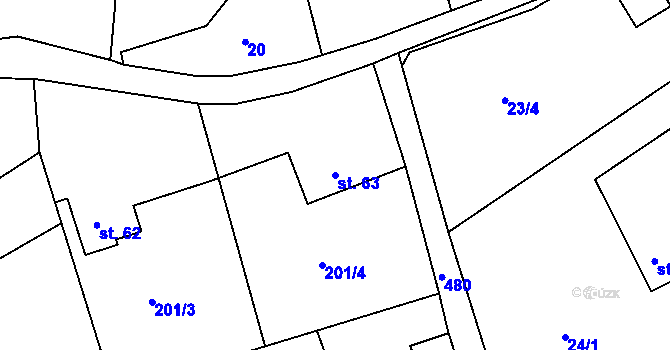 Parcela st. 63 v KÚ Raškov Dvůr, Katastrální mapa