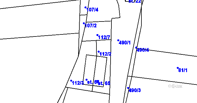 Parcela st. 112/2 v KÚ Raškov Dvůr, Katastrální mapa