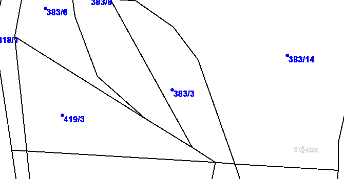 Parcela st. 383/3 v KÚ Raškov Dvůr, Katastrální mapa