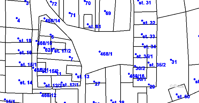 Parcela st. 468/1 v KÚ Raškov Dvůr, Katastrální mapa