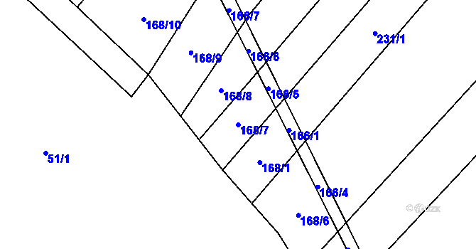 Parcela st. 168/7 v KÚ Raškov Dvůr, Katastrální mapa