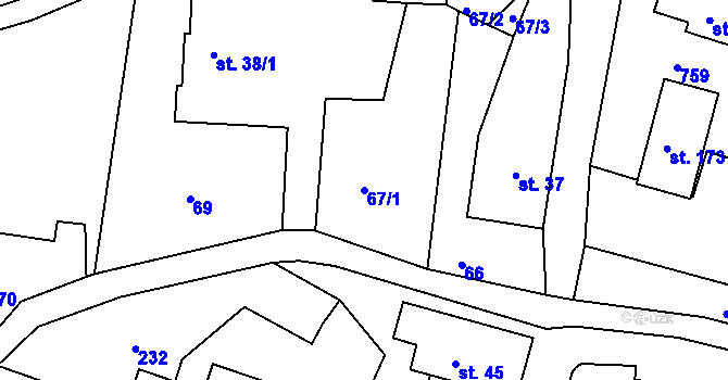 Parcela st. 67/1 v KÚ Raškov Ves, Katastrální mapa