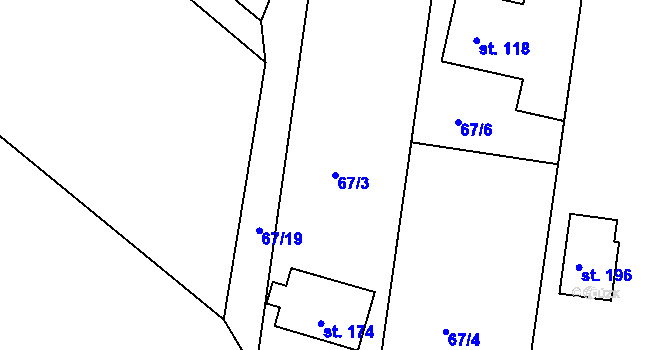 Parcela st. 67/3 v KÚ Bohostice, Katastrální mapa