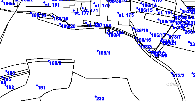 Parcela st. 188/1 v KÚ Bohostice, Katastrální mapa