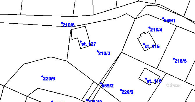 Parcela st. 210/3 v KÚ Bohostice, Katastrální mapa