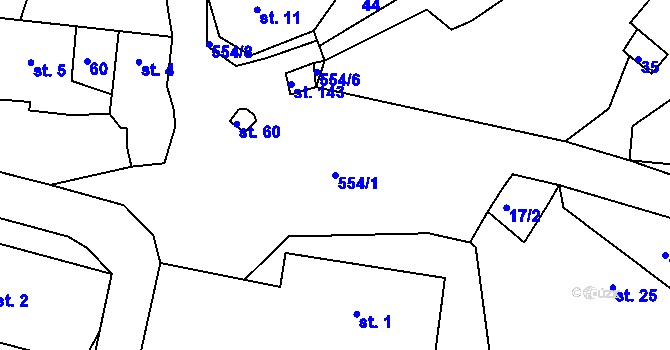 Parcela st. 554/1 v KÚ Bohostice, Katastrální mapa