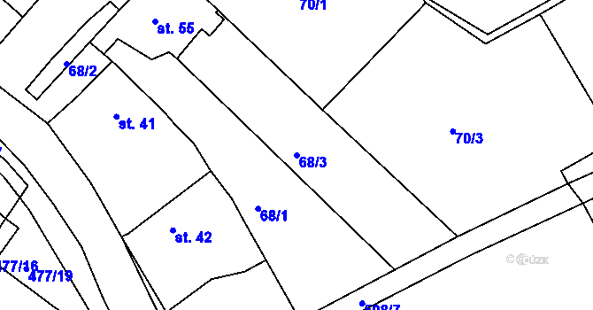 Parcela st. 68/3 v KÚ Bohouňovice I, Katastrální mapa