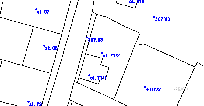 Parcela st. 71/2 v KÚ Bohouňovice I, Katastrální mapa