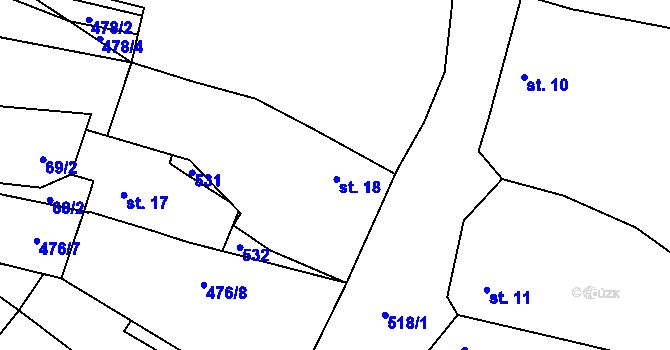 Parcela st. 18 v KÚ Opatovice, Katastrální mapa