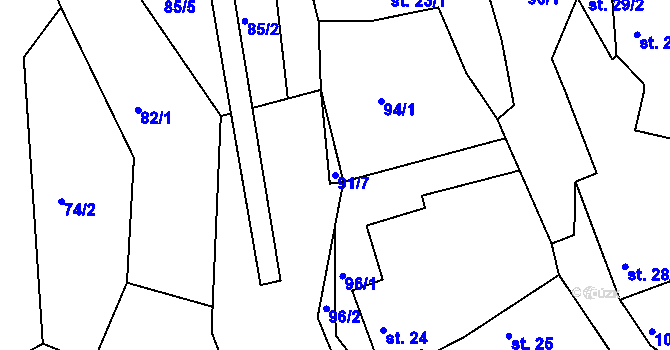 Parcela st. 91/7 v KÚ Opatovice, Katastrální mapa