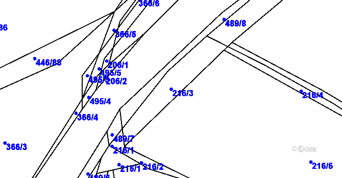 Parcela st. 216/3 v KÚ Opatovice, Katastrální mapa