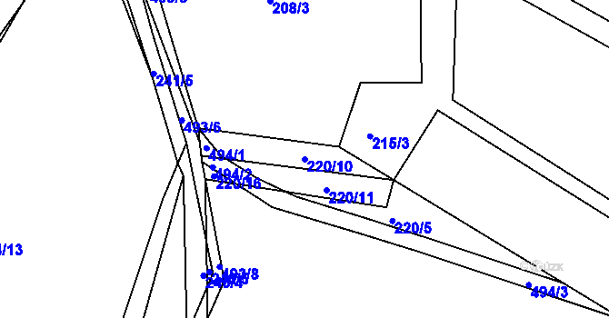 Parcela st. 220/10 v KÚ Opatovice, Katastrální mapa