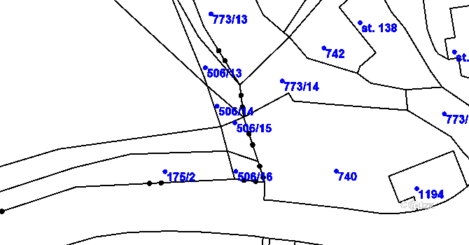 Parcela st. 506/15 v KÚ Opatovice, Katastrální mapa