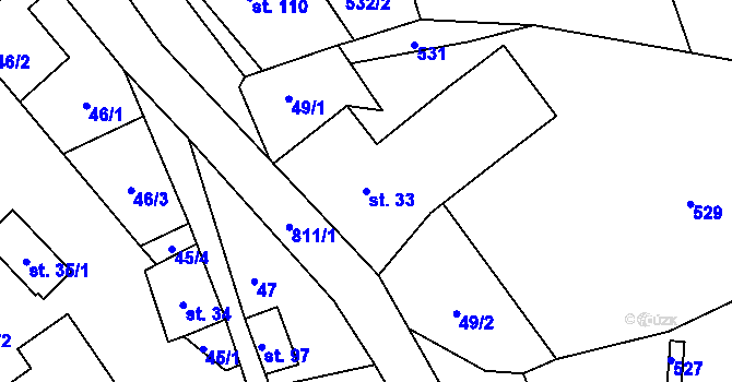 Parcela st. 33 v KÚ Bohousová, Katastrální mapa